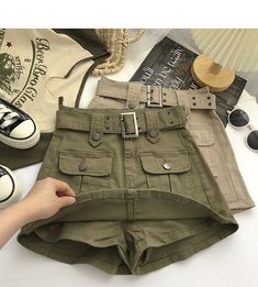 Mini Cargo Skirt With Belt – DAXUEN Skirt Streetwear, Y2k Mini Skirt, Short Pollera, Rok Mini, Khaki Colour, Mode Hippie, Streetwear Jeans, Skirt Y2k, Denim Skirt Women