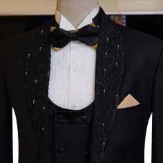 A black tuxedo is the perfect way to stand out from the crowd, so get customize this classic #Black #Tuxedo 3 piece suit with an Embellished Shawl and Double Breasted U-Shaped Vest is perfect for any formal occasion. - Tuxedo is crafted from a luxurious fabric - Beautiful embellished shawl for touch of class For online prices plz visit: https://uomoattire.com/ or ☎️ Call/WhatsApp on +92300-7668666 / 0300-7618666 Tuxedo Designs, Classic Black Tuxedo, Tuxedo Suit For Men, Indian Wedding Clothes For Men, Waistcoat Designs, Formal Attire For Men, Wedding Tuxedo, Custom Made Suits, Suit Shirt