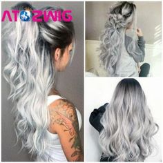 Womens Synthetic Ombre Gray Cosplay Party Full Wigs Long Wavy Gray Wigs Natural, #AD, ##Natural, #advertisement, #Wavy, #Long, #Wigs Grey Hair Wig, Silver Wigs, Gradient Hair, Long Curly Wig, Silver Hair Color, Ombré Hair, Grey Hair Color, Ombre Hair Color, Long Hair Women