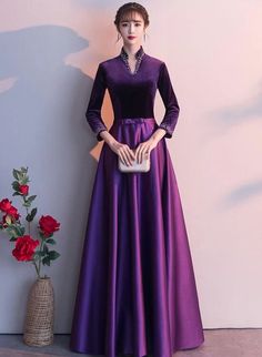 Dark Purple Satin Long Sleeves Beaded Velvet Bridesmaid Dress, Purple – BeMyBridesmaid Bridesmaid Dress Purple, Velvet Bridesmaid Dress, Purple Dresses Formal, Purple Formal Dress, Velvet Bridesmaid, Velvet Bridesmaid Dresses, Purple Prom, Purple Bridesmaid Dresses, Make Your Own Dress