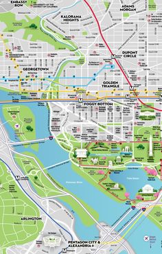 a map of the city of washington, d c with roads and parks on it