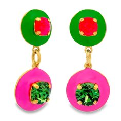 Treat yourself to an easy-to-love accessory with the Janie Earrings. Crafted with antique gold plated brass, hand painted enameling, hypoallergenic surgical steel posts, and hand-painted enamel - they're an absolute dream! Add a touch of glitter and sparkle with their high-quality crystals and you're set for any occasion. Give your look a dazzling Canadian-made finishing touch with these 1.25" earrings - you won't regret it! Brass Hand, Metal Words, Secret Sale, Easy To Love, Pin Collection, New Shop, Shop Necklaces, Antique Gold, Monogram