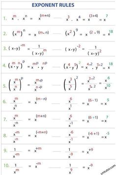 the exponent rules are written in two different languages, with numbers and letters on them