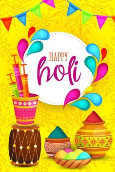 happy holi background with colorful objects