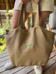 100% Natural Yarn Dyed Jute bags! Perfect as a tote at the beach or for everyday use in the summer.  Available in 3 colours, with a 58L bag capacity. Handles are in matching material and colour, and the bags have an inner zipped pocket for those essentials. The bags are 100% eco-friendly, 100% biodegradable, 100% recyclable, 100% natural. BSCI certified. Oeko-Tex certified. SEDEX certified. General size is 36x59x29cm.  Let us know if your customisation in as much details as you can! Placement is Eco-friendly Everyday Beach Bag In Sand Color, Casual Embroidered Tote Beach Bag, Eco-friendly Sand Colored Tote Beach Bag, Eco-friendly Sand-colored Tote Beach Bag, Casual Embroidered Natural Bag, Eco-friendly Natural Tote Bag, Eco-friendly Sand-colored Jute Bag, Recyclable Natural Bags For Vacation, Natural Color Recyclable Vacation Bags