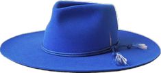 Blue fur felt fedora hat with a wide brim and paracord. Unisex hat style in various sizes and colors. We ship worldwide. Shop now. Each SoonNoon hat is handmade with unique character in Stockholm, Sweden. Casual Blue Felt Hat With Flat Brim, Classic Blue Felt Hat With Short Brim, Classic Blue Brimmed Felt Hat, Classic Blue Flat Brim Hat, Blue Classic Felt Hat With Short Brim, Classic Blue Wide Brim Felt Hat, Western Style Blue Fedora With Short Brim, Blue Western Wide Brim Fedora, Western Blue Fedora With Short Brim