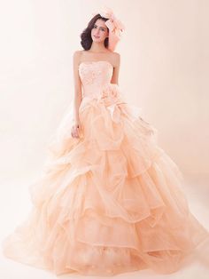 Strapless Peach Pink Quinceanera Ball Gown Dress G2021 Peach Wedding Dress, Pink Quinceanera, Wedding Dresses Lace Ballgown, Organza Lace, Ball Gown Dress, Pretty Quinceanera Dresses, Lace Ball Gowns, Vintage Summer Dresses, Custom Size Dresses