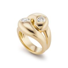 18K Yellow Gold, 2 Diamond Hearts  (0.80cttw)      Dimensions     Width from Top to Bottom of Face: ~16.4mm Brent Neale, Coil Ring, Rainbow Band, Signature Bracelet, Precious Rings, Rainbow Sapphires, Rainbow Rings, Knot Ring, Pink Opal