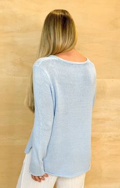 Get cozy with this beachy light blue sweater. Featuring a playful white print that reads "beach," this sweater is perfect for lounging by the ocean or just adding some seaside vibes to your look. Stay warm and stylish with this quirky piece! Ashley is 5'4" and is wearing a size medium. Beach Sweater, By The Ocean, Light Blue Sweater, Blue Sweater, Sweater Blouse, Getting Cozy, Clothes Collection, Dress Romper, Blue Sweaters