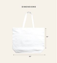 a white tote bag with measurements