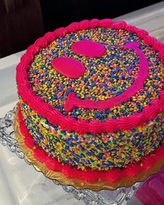 Colorful sprinkles preppy birthday cake smiley face 14th birthday 16th birthday aesthetic birthday party teenage girl birthday colorful preppy high school cake cupcake Smiley Face Bday Cake, Hot Pink Smiley Face Birthday Cake, Preppy Smiley Face Birthday Cake, Preppy 9th Birthday Party, Smiley Face Birthday Party Food, Birthday Cake Smiley Face, Birthday Cake 11 Girl, Birthday Cake Ideas For 11 Year Girl, Birthday Cake For 11yrs Old Girl