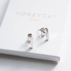 Midi Bar Earrings — HONEYCAT Gold Bar Earrings, Ear Climbers Earrings, Triangle Earrings Stud, Back Bar, Triangle Studs, Bar Studs, Climber Earrings, Link Earrings, Between Us