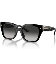 From COACH&#x2C; these women's sunglasses feature: Acetate frameSquare shapeGradient lensRx-ableNon PolarizedApprox. 53mm lens-20mm bridge-140mm templeImported. Chic Coach Sunglasses With Tinted Lenses, Chic Coach Sunglasses With Uv Protection, Chic Coach Sunglasses With Polarized Lenses, Black Sunglasses Square, Eyewear Womens, Gianni Bini, Dillard's, Global Fashion, Eyewear Sunglasses