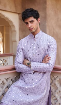 Lavender Sherwani For Men, Lavender Colour Kurta For Men, Lavender Kurta Men, Traditional Indian Mens Clothing, Kurta Designs Men's, Indian Wedding Suits Men, Latest Kurta Designs, Indian Wedding Clothes For Men, Wedding Kurta For Men