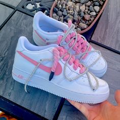 Handmade And Hand Painted By Me! I Used Angelus Leather Paint Along With A Top Coat Of Matte Acrylic Finisher! 6.5 Youth = 8 In Women’s Sizing! Comes With Box!! Custom Air Force 1 Pink And White, Decorated Air Force 1, Customized Air Forces, Airforce 1 Customized, Pink Custom Air Force, Nike Shoes Pink, Customize Shoes, Birthday Shoes, Dunks Outfit