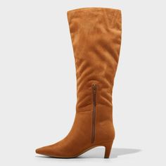 Get ready for the autumn or winter season with these Kendra Tall Dress Boots from Universal Thread™. These solid-color boots boast a faux-leather upper, pointed closed toe, cushioned insole and soft fabric lining for comfortable wear. Set on a 2.25-inch Louis heel, these side-zipper boots are elevated by the knee-high silhouette that lends extra flair to your outfit of the day. Universal Thread™: Found exclusively at Target. Fall Wide Calf Knee-high Boots, Wide Calf Suede Boots For Fall, Wide Calf Suede Mid-calf Boots For Fall, Knee-high Boots With Zipper Closure For Fall, Fall Boots With Zipper Closure And Pointed Toe, Tall Brown Knee-high Boots, Fall Faux Leather Knee-high Boots With Zipper, Fitted Brown Suede Mid-calf Boots, Fall Faux Leather Boots With Zipper Closure