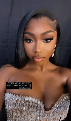 Matt Soft Glam Makeup, Prom Make Up Black People, Prom Makeup Look Black Women, Natural Soft Beat Makeup Black Women, Makeup Ideas On Dark Skin, Dark Skin Prom Makeup, Prom Makeup Silver Dress, Blue Soft Glam Makeup Black Women, Senior Portrait Makeup Ideas