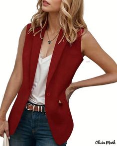 OliviaMark - Sophisticated Sleeveless Jacket: Featuring Solid Color, Loose Fit, and Wide Lapel Cardigan Design Cardigan With Dress, Sweater Vest Cardigan, Vest Cardigan, Hooded Cardigan Sweater, Sleeveless Coat, Cardigan Design, Maxi Dresses Fall, Loose Cardigan, Spandex Top