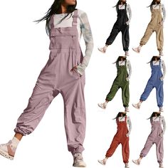 PRICES MAY VARY. 💖💖【Material】: Overalls for women loose fit are made of polyester, quick-drying fabric, lightweight, breathable, soft, comfortable and skin-friendly, provide you a pleasing wearing experience. 🔥🔥【Design】: Womens bibs overalls with relaxed fit design; the straps can be adjusted to your suitable length; a big chest pocket with flap, two side zippered pockets, providing convenient storage space for your essentials like smartphones, wallets, etc 💕💕【Match】: Overall jumpsuit for Ladies Dungarees, Jogger Jumpsuit, Workwear Overalls, Overalls Vintage, Bandage Jumpsuits, Overalls For Women, Strap Pants, Jumpsuit Casual, Overall Jumpsuit