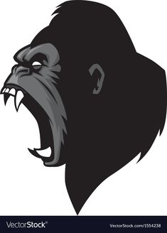 an angry gorilla head with its mouth open