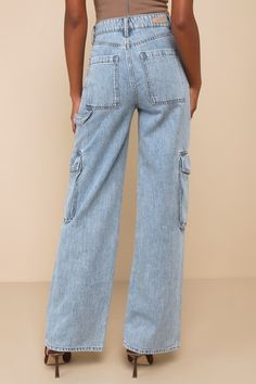 Accomplish the day's adventures in style with the help of the Blank NYC All Heart Light Wash High-Rise Denim Cargo Jeans! Sturdy woven denim shapes these on-trend jeans that have a high-rise fit, belt loops, a five-pocket cut, and a hidden zip fly with a top button closure. A hammer loop and bonus, cargo-style pockets (with button closures) accent the wide pant legs that feature light fading and full-length hems. Fit: This garment fits true to size. Length: Floor length. Size 28 Waist: Fitted - Denim Cargo Jeans, Trend Jeans, Denim Cargo Pants, Denim Cargo, Heart Lights, All Heart, Low Low, Cargo Style, Jean Trends