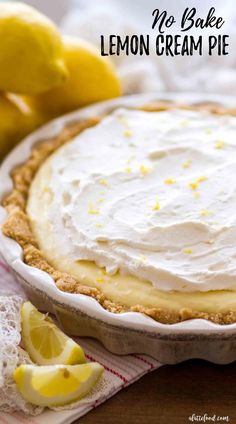 no bake lemon cream pie on a white plate