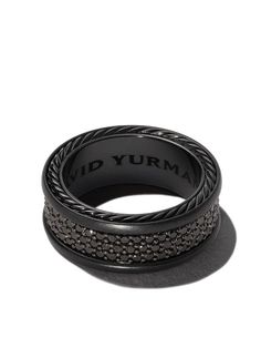 Shop black David Yurman Streamline three-row diamond pavé band ring with Express Delivery - Farfetch David Yurman Mens Ring, Mens Black Diamond Rings, Black Diamond Wedding Bands, David Yurman Mens, Black Diamond Bands, David Yurman Ring, Mens Diamond Wedding Bands, Black Wedding Band, Pave Diamond Band