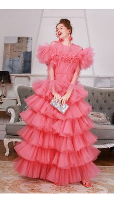 Red Tulle Tutu Dress For Prom, Ruffled Ball Gown For Banquet And Prom Season, Ruffled Ball Gown For Prom Season Banquet, Ruffled Ball Gown For Banquet Or Prom Season, Ruffled Ball Gown For Banquet During Prom Season, Evening Gown With Attached Cancan In Tulle, Pink Tulle Tutu Dress For Evening, Evening Tiered Tulle Gown, Tiered Tulle Gown For Evening