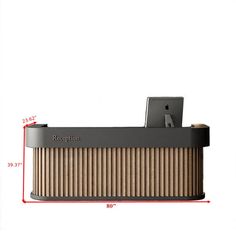 an image of a reception counter with measurements for the front and back sides on it