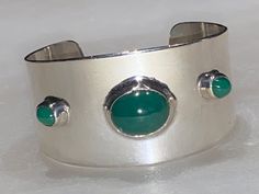 - 925 - Cuff  - Mex - Taxco - Weight 56 Grams - Hallmarks: Mexico, 10-32 Mexicana / Taxco / Sterling / Silver / Stampd / Native / Authentic Original Vintage / Unique Vintage Green Sterling Silver Round Cuff Bracelet, Handmade Green Metal Cuff Bracelet, Green Patina Cuff Bracelet Bangle, Vintage Green Sterling Silver Cuff Bracelet, Vintage Silver Hand-tooled Cuff Bracelet, Green Aventurine, Contemporary Jewelry, Chain Link Bracelet, Chain Link