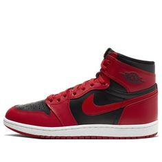 Designed with the iconic two-tone contrast, the Nike Air Jordan 1 Retro High 85 "Varsity Red" is a perfect replication of its original release. Featuring bold red overlays over a black base, the upper is color-blocked to perfection. Retro Red High-top Sneakers With Boost Midsole, Classic Red High-top Sneakers With Round Toe, Classic Red High-top Sneakers, Classic Red High-top Sneakers With Red Sole, Red Jordans, Retro Basketball Shoes, Retro Basketball, Nike Air Jordan 1 Retro, Marina Blue