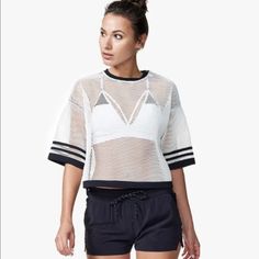 *Bundle 2 Or More Items For Big Discounts!* Never Worn! White Mesh Stretch Crop Top, White Mesh Beach Top, Sporty Tops For Spring Beach Season, Sporty Beach Tops For Spring, Sporty Tops For Beach In Spring, White Mesh Athleisure Top, White Mesh Top For Athleisure, White Mesh Top In Athleisure Style, Trendy White Mesh Top