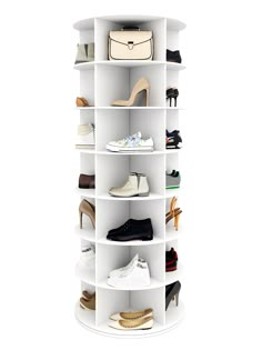 PRICES MAY VARY. MORE SPACE - Our 360-degree rotating shoe rack offers 7 layers with 5 compartments, allowing you to store up to 35 pairs of shoes or bags in a compact space. This design maximizes storage while ensuring both capacity and convenience. SIZE: 23.62"D x 23.62"W x 62.99"H. 360° ROTATING DISPLAY RACK: This swivel shoe rack tower features 360-degree rotation, allowing you to effortlessly access and display your shoes or bags with a simple turn. The space-saving design maximizes storage, keeps your items neatly organized, and ensures every shoe is visible at a glance, eliminating clutter and saving you time MULTIFUNCTIONAL STORAGE SOLUTION - More than just a shoe organizer, our spinning rack provides versatile storage for shoes, bags, hats, and more. It doubles as a display shelf Shoe Storage Small Space Closet, Cute Shoe Rack Ideas Bedroom, Small Closet Shoe Organization, Shoe Display Ideas Bedroom, Shoe Storage With Doors, Closet Shoe Storage Ideas, Shoe Storage Ideas Closet, Shoe Rack Ideas Small Spaces, Boutique Clothing Store Design