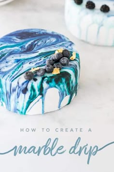 blueberries and blackberries are on top of marbled soap with the words how to create a marble dip