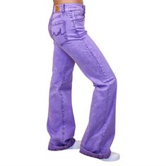 Ranch Dress'n Signature Trouser Jeans In Amethyst Color (Lavender Purple Acid Wash Look) . These Jeans Are The Ultimate Combination Of Comfort And Style, Making Them Perfect For Any Occasion. Whether You're Dressing Them Up With Heels And A Blazer For A Night Out On The Town Or Keeping It Casual At The Barn With Sneakers And A Graphic Tee, These Jeans Will Quickly Become Your Go-To Choice. Medium Wash Premium Denim Made Of 97% Cotton, 2% Spandex And 1% Elastane. They Feature Classic 5 Pocket Styling With Front Button And Zip Closure, Trouser Fit, Wide Trouser Style Hem, And A Wide Waist Band. Size Xs - Fits Sz 00-0 (Tag) Measures: Waist Across 12" Rise 8.5" Inseam 36" Hem Across 10" Bran Fallon Taylor, Taylor Signature, Cowgirl Tuff, Rodeo Outfits, Wide Trousers, Wide Waist, Amethyst Color, Trouser Style, Amethyst Purple