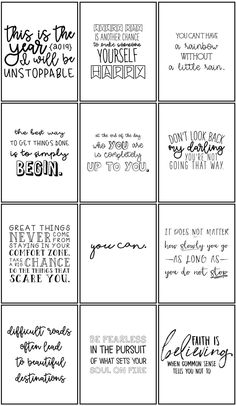 six different handwritten cards with the words in black and white, one is for each other