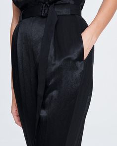 Rochelle Satin Black Jumpsuit | rag & bone Dress Belts, Crepe Jumpsuit, Jumpsuit Black, Black Jumpsuit, Invisible Zipper, Belted Dress, Waist Belt, Rag & Bone, Jumpsuits For Women