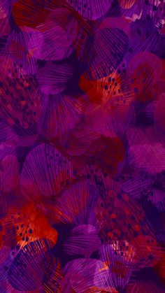 an abstract purple and red background with many different colored leaves on it's surface