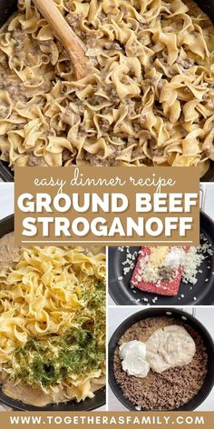 an easy dinner recipe for ground beef stroganonoff in a skillet