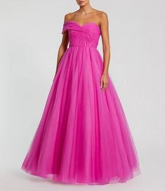 Mac Duggal One Off the Shoulder Bustier Ball Gown | Dillard's Mac Duggal, Dillard's, Wedding Guest Outfit, Ball Gown, Dresses For Women, Off The Shoulder, Ball Gowns, Latest Trends, Chiffon