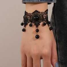 This Unique Piece Is A Wonderful Addition To Your Wardrobe And Your Style; Sure To Get Lots Of Compliments! Gsun0y50000hv8u Dark Fantasy Jewelry, Gothic Adjustable Black Beaded Bracelets, Gothic Black Adjustable Beaded Bracelets, Gothic Black Beaded Adjustable Bracelet, Black Beaded Gothic Bracelets, Gothic Black Beaded Bracelets, Elegant Black Beaded Bracelets For Festivals, Vintage Black Beaded Bracelets, Vintage Black Bracelet For Festival