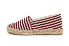 Classic Stripes Women Red Stripes Espadrille Casual Red Closed Toe Espadrilles, Spring Slip-on Espadrilles With Red Sole, Red Slip-on Espadrilles With Rubber Sole, Casual Red Espadrilles, Red Slip-on Espadrilles With Woven Sole, Beach Espadrilles With Red Sole And Round Toe, Red Espadrilles With Rubber Sole For Spring, Red Closed Toe Espadrilles, Red Summer Espadrilles With Woven Sole