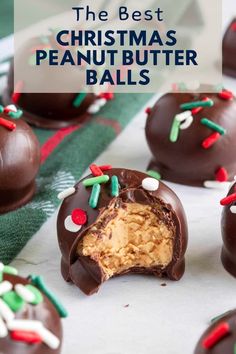 the best christmas peanut butter balls are made with chocolate and sprinkled with candy