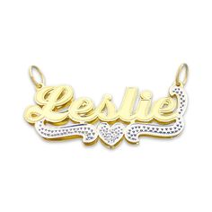 a gold plated name necklace with the word elsie on it's front and back