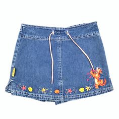 Winnie The Pooh Girls Denim Shorts Skirt With Tiger And Floral Embroidery. New Without Tags. Never Worn. Size 5 Playful Denim Blue Bottoms For Spring, Playful Medium Wash Bottoms For Spring, Playful Blue Jean Shorts For Spring, Kids Denim Shorts, Funky Shirts, Band Nails, Vintage Kids Clothes, Girls Denim Shorts, Shorts Skirt