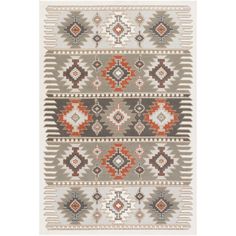 an area rug with different colors and designs on it, including red, grey, white and