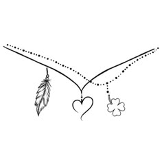 a black and white drawing of an arrow with a heart hanging from it