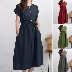 Lasaky - Fashionable Morning Look with Detachable Necktie and Sleeveless Dress Casual Belted Sleeveless Dress For Spring, Casual Belted Sleeveless Dress For Summer, Casual Belted Sleeveless Summer Dress, Long Flowy Dress, Casual Wear Women, Wrap Around Skirt, Long Evening Gowns, Flowing Dresses, Floor Length Skirt