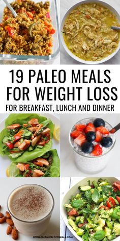 Easy healthy paleo diet recipes for breakfast, lunch, dinner and dessert that can help you lose weight and get fit! Fat Adapted Meal Plan, Losing Weight With Paleo Diet, Paleo Menu For Beginners, Diet Meal Recipes Healthy, Paleo Meals Easy, Paleo Lunches For Work, Paleolithic Diet Recipes, Easy Paleo Meal Plan, Paleo Breakfast Ideas