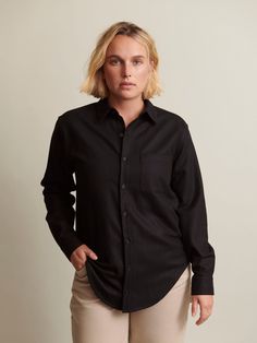 Long Sleeve Wool Shirt For Work, Wool Long Sleeve Shirt For Work, Classic Wool Shirt With Button Closure, Classic Winter Shirt For Everyday, Classic Wool Tops For Workwear, Classic Wool Button-up Tops, Casual Wool Shirt For Work, Everyday Shirt With Fold Down Collar For Fall, Everyday Fall Shirt With Fold Down Collar